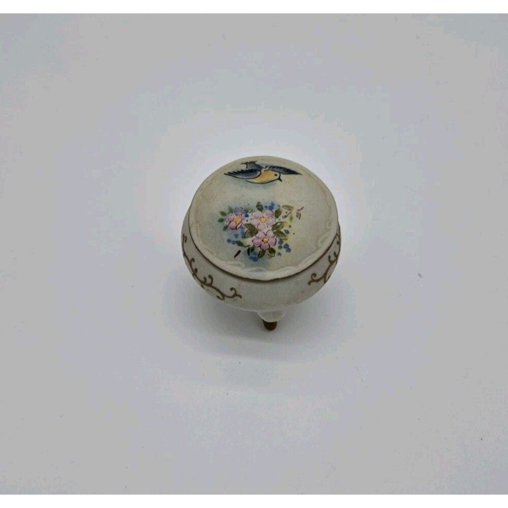 Rare Vintage Small Japanese Porcelain Vase With Feet Hand Painted Bird Design